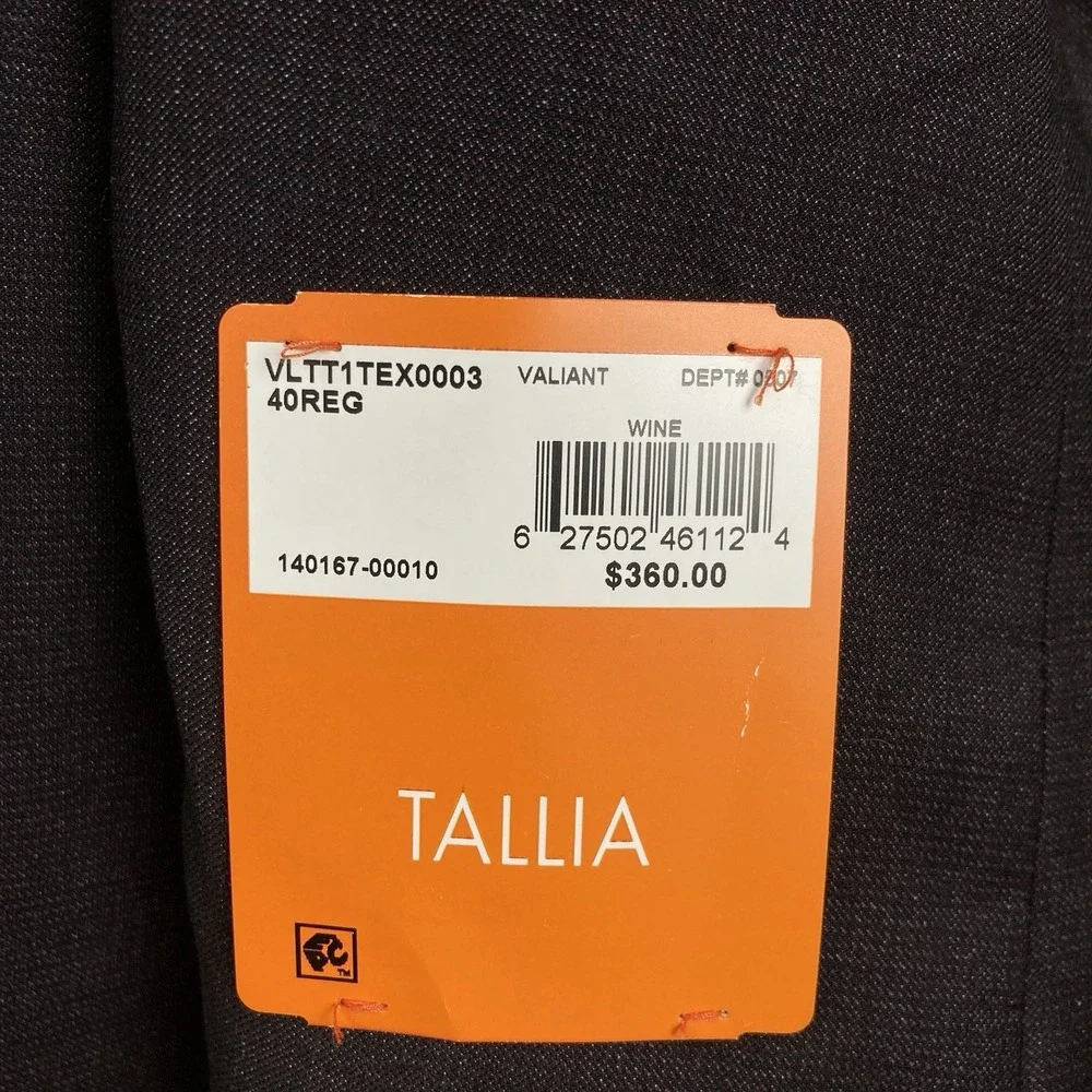 Tallia‎ Men's Classic-Fit Suit Separate Jacket Blazer Wine Red 40R E101476